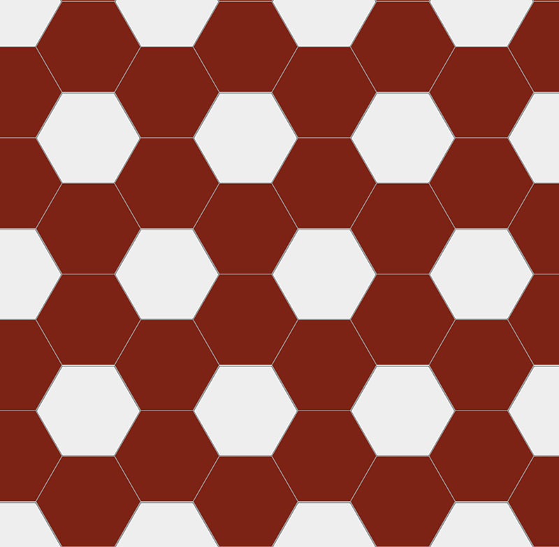 Floor Tiles - Hexagon - 15 x 15 cm (5.91 x 5.91 In.) - Red ROU/Super White BAS