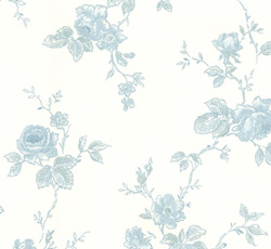 Lim & Handtryck Tapet - Rosen hvit/blå - arvestykke - gammeldags dekor - klassisk stil - retro - sekelskifte