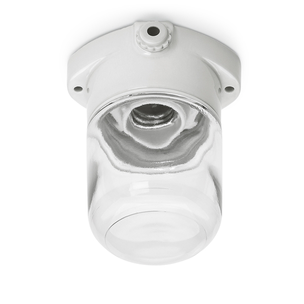 Kælderlampe - Porcelænslampe med glaskuppel, IP54/60W/lige