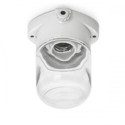 Ceiling/wall light - Porcelain fixture with glass shade IP54/vertical