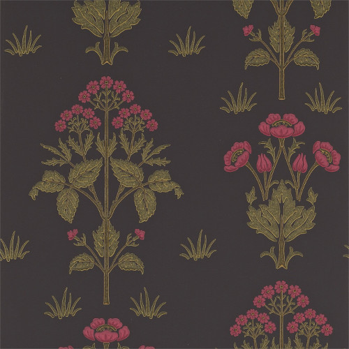 William Morris & Co. Wallpaper - Meadow Sweet Charcoal/Rose