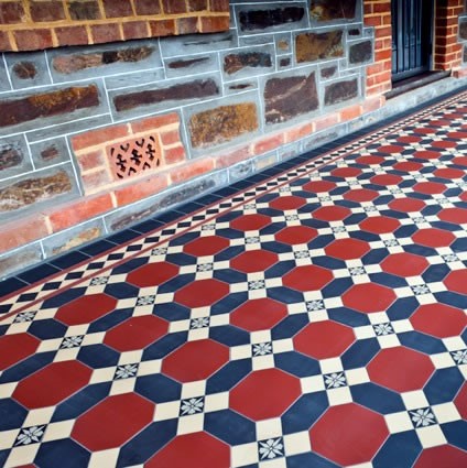 Nottingham - Victorian floor tiles - Röd/svart/cognac
