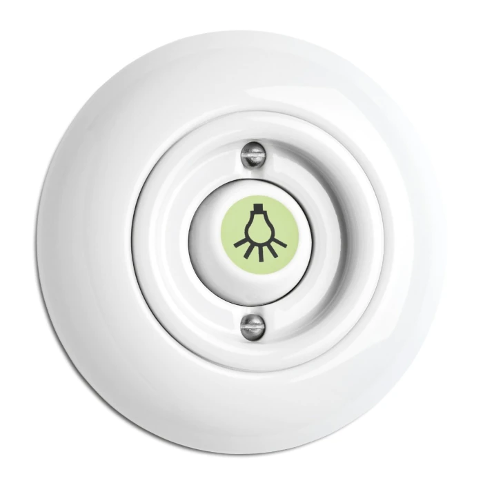 Round Porcelain Light Switch - Rocker Glow-in-the-Dark Button with Light Symbol