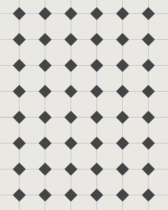 Floor Tiles - Octagons 10 x 10 (3.94 x 3.94 In.) - White/Black - Black NOI/Super White BAS
