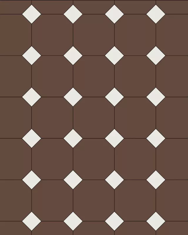 Floor Tiles - Octagon 15 x 15 cm (5.91 x 5.91 In.) - Chocolate CHO/Super White BAS