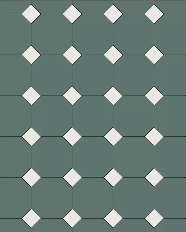 Oktagonklinker - 15 x15 cm Mørkegrøn/Hvid - Dark Green VEF/Super White BAS