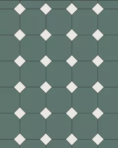 Floor Tiles - Octagon 15 x 15 cm (5.91 x 5.91 In.) - Dark Green VEF/Super White BAS