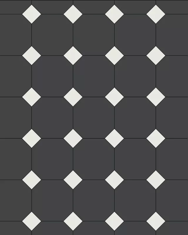 Floor Tiles - Octagon 15 x 15 cm (5.91 x 5.91 In.) - Black NOI/Super White BAS