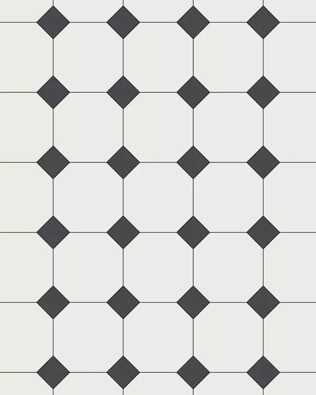 Floor Tiles - Octagon 15 x 15 cm (5.91 x 5.91 In.) - Super White BAS/Black NOI