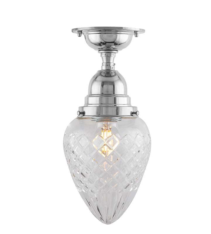 Badezimmerlampe – Byström 80 vernickelt, Klarglas, Tropfenform