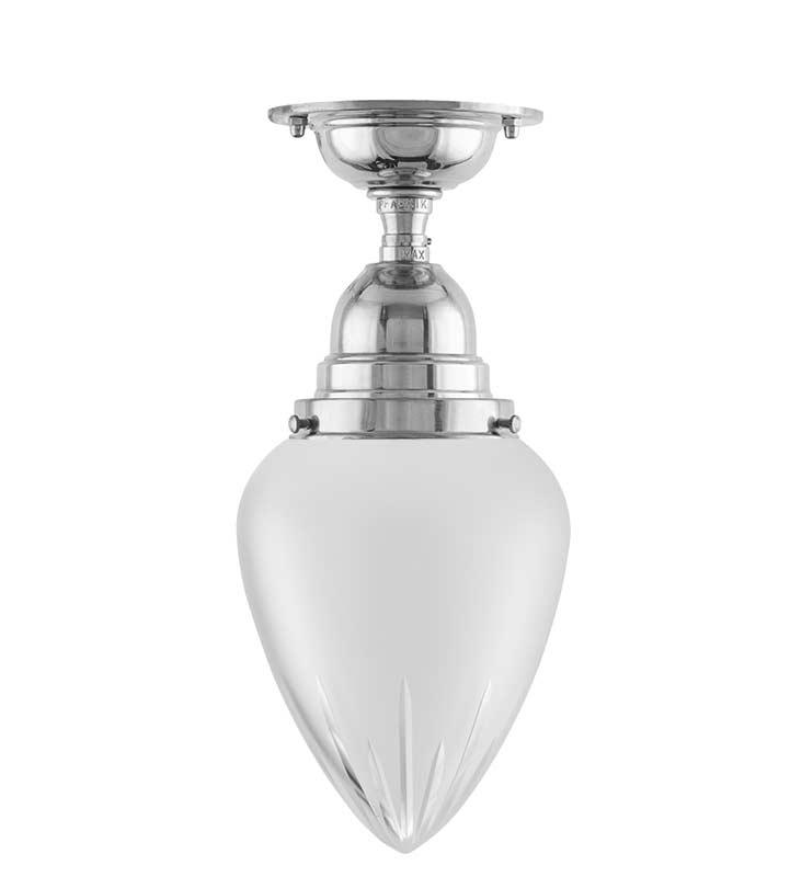 Badezimmerlampe – Byström 80 vernickelt, Mattglas, Tropfenform