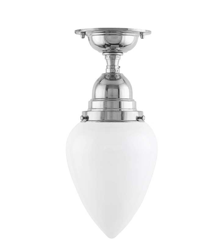 Badezimmerlampe – Byström 80 vernickelt, weiß, Tropfenform