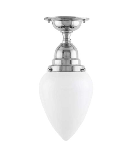 Baderomslampe - Taklampe Byström 80 forniklet, hvit dråpe
