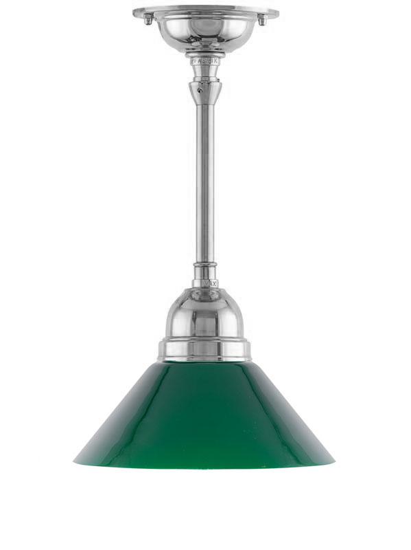 Loftslampe - Byströmpendel 60 forniklet, grøn lille skomagerskærm