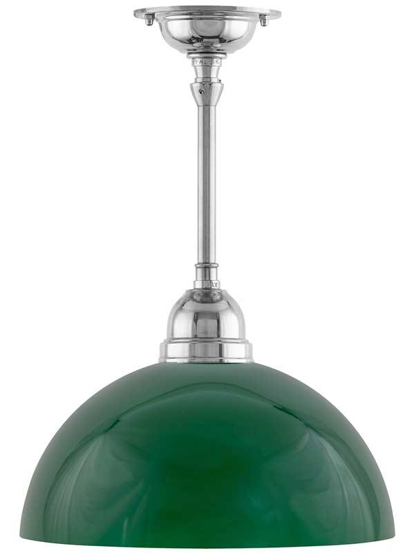 Taklampe - Byströmpendel 60 nikkel, klokkeformet grønt glass - arvestykke - gammeldags dekor - klassisk stil - retro - sekelskifte