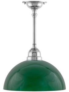 Taklampa - Byströmpendel 60, förnicklad grön halvsfär - gammaldags inredning - klassisk stil - retro - sekelskifte