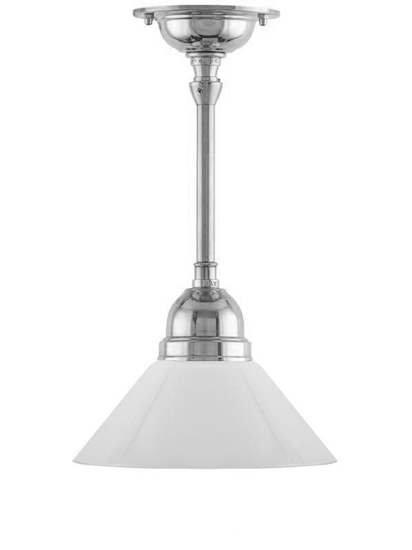 Loftslampe - Byströmpendel 60 forniklet, hvid lille skomagerskærm