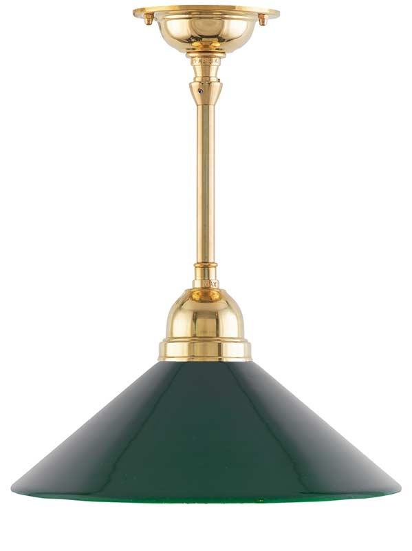 Taklampe - Byströmpendel 60 messing, grønn skomakerskjerm - arvestykke - gammeldags dekor - klassisk stil - retro - sekelskifte