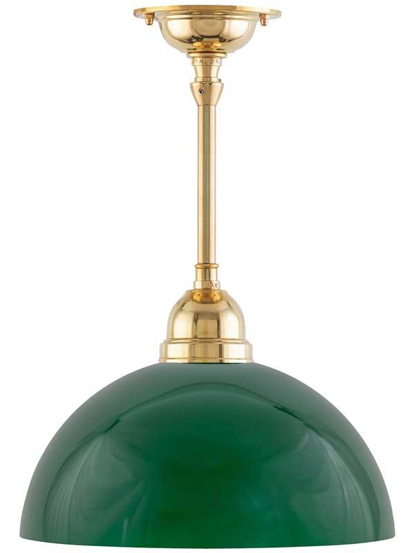 Taklampe - Byströmpendel 60 messing, klokkeformet grønt glass - arvestykke - gammeldags dekor - klassisk stil - retro - sekelskifte