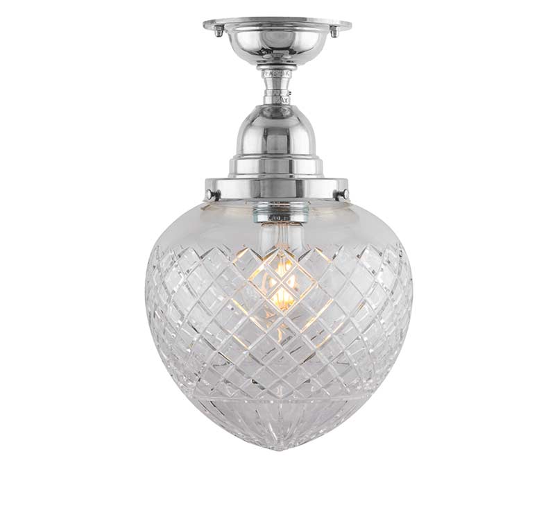 Badezimmerlampe – Deckenleuchte Byström 80 vernickelt, Klarglas, Tropfenform