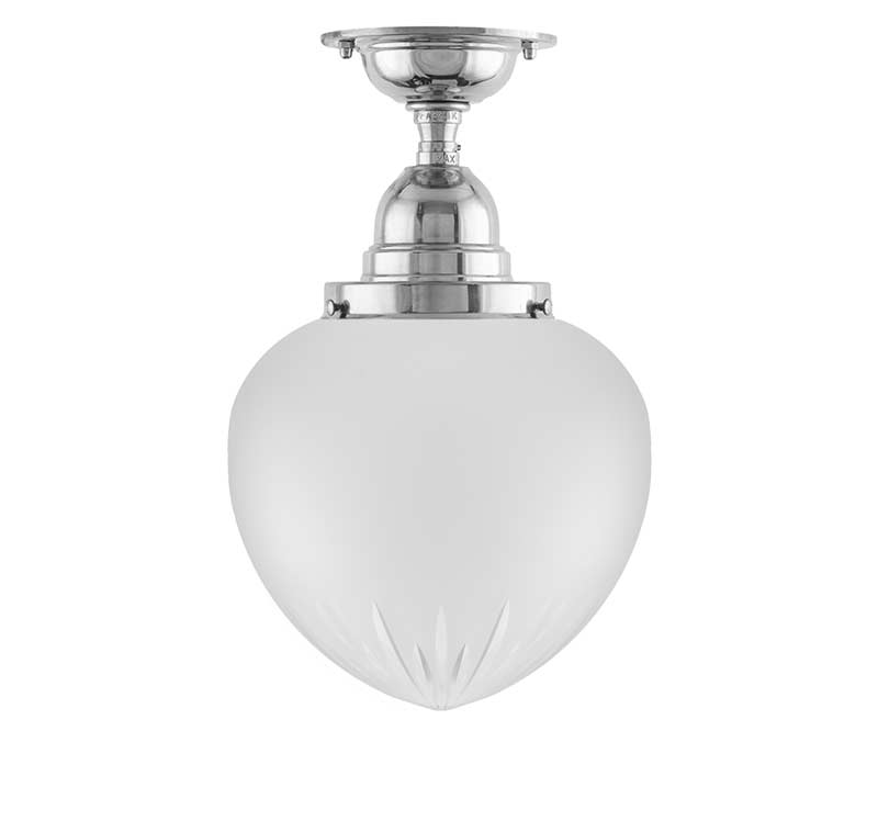 Badezimmerlampe – Deckenleuchte Byström 100 vernickelt, Mattglas, Tropfenform