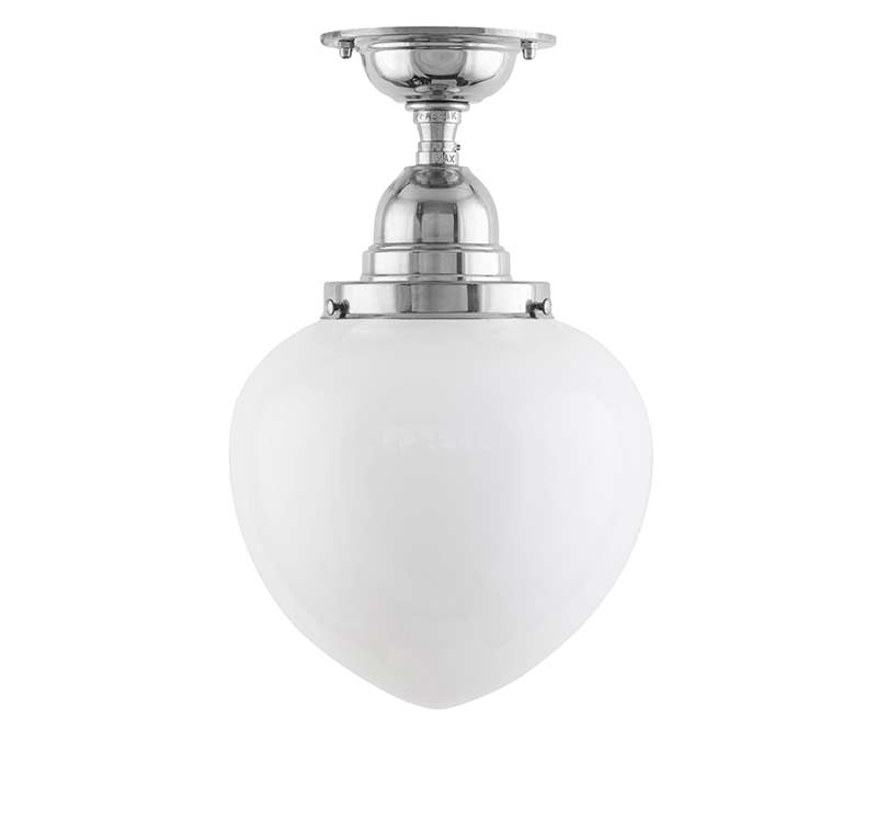Bathroom Ceiling Light - Byström 100 - Nickel, White Drop Shade