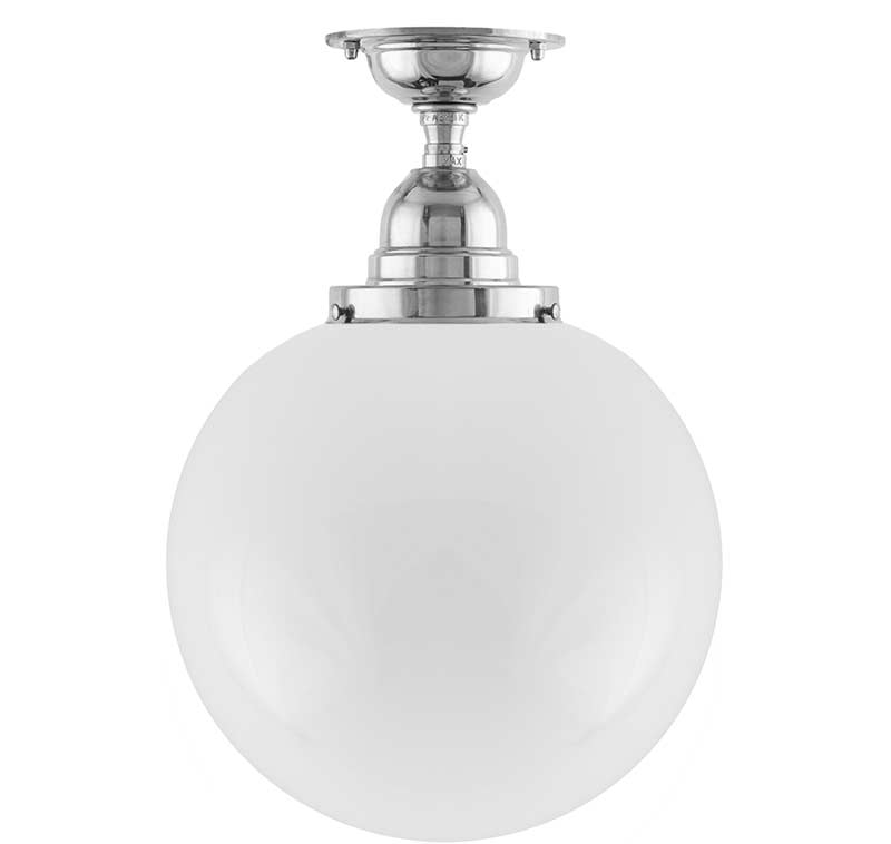 Loftslampe - Byström 100 forniklet, stor kuppelskærm