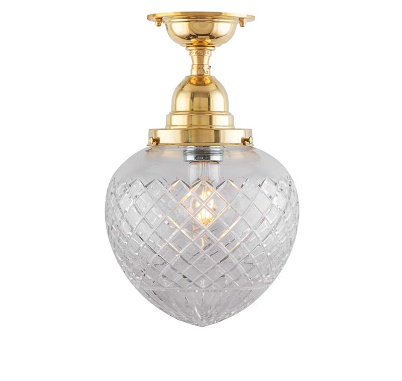 Badezimmerlampe – Deckenleuchte Byström 100 Messing, Tropfenform, Klarglas