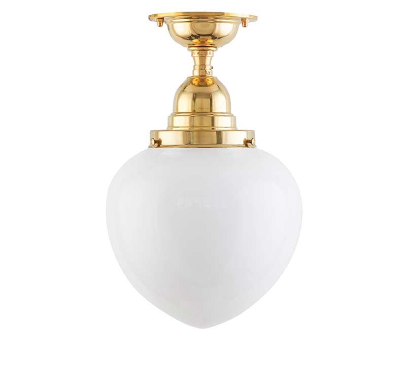 Badezimmerlampe – Deckenleuchte Byström 100 Messing, Tropfenform, Weißglas