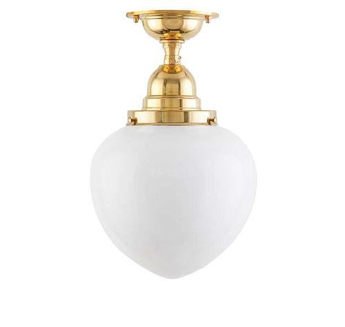 Baderomslampe - Taklampe Byström 100 messing hvit dråpeskjerm