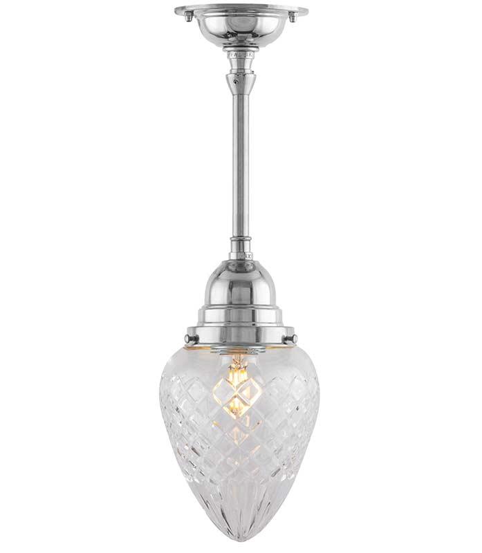 Badezimmerlampe – Byström 80 vernickelt, Klarglas, Tropfenform