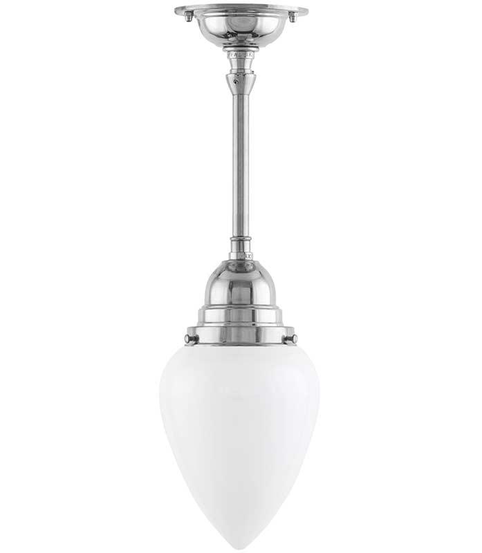 Badezimmerlampe – Byström 80 vernickelt, Weißglas, Tropfenform