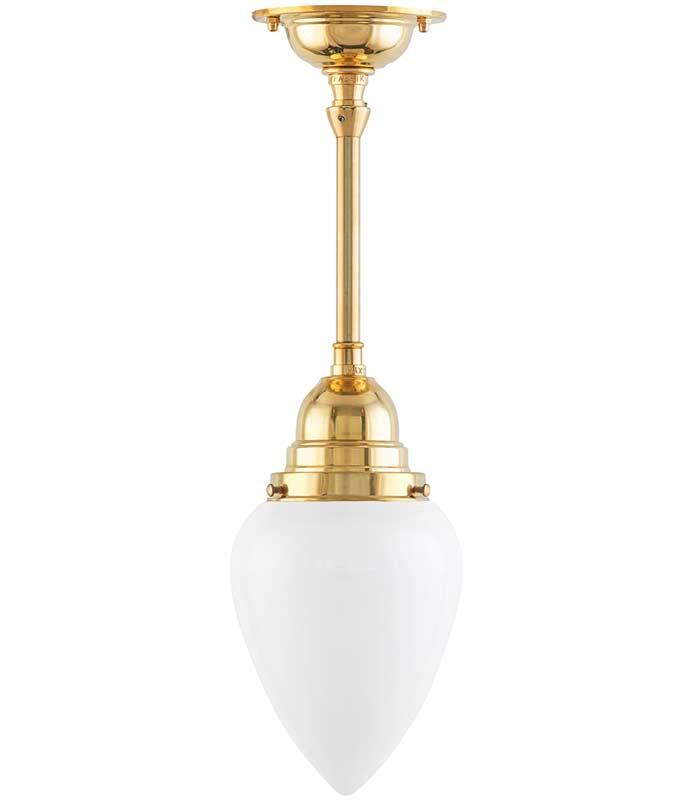Bathroom Ceiling Light - Byström Pendant 80 - Brass, White Glass Drop Shade