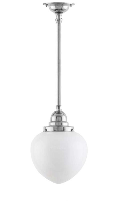 Badezimmerlampe – Deckenleuchte Byström 100 vernickelt, Tropfenform, Weißglas