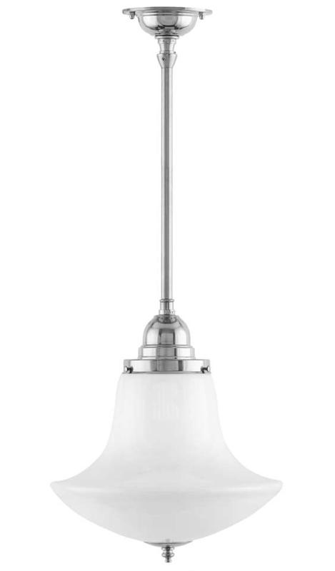 Badezimmerlampe – Deckenleuchte Byström 100 vernickelt, glockenförmiger Schirm
