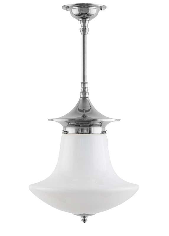 Badeværelseslampe - Loftslampe Dahlberg pendel 100 forniklet klokkeformet skærm