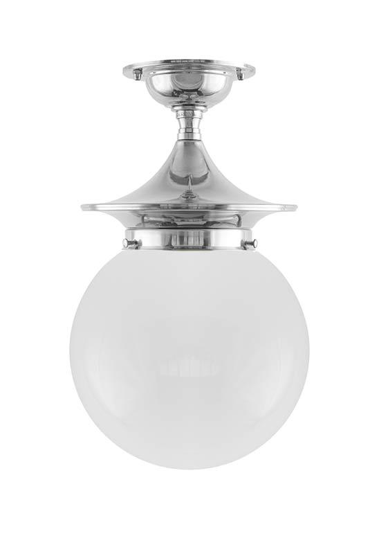 Loftslampe - Dahlberg 100 forniklet opalhvid kuppelskærm