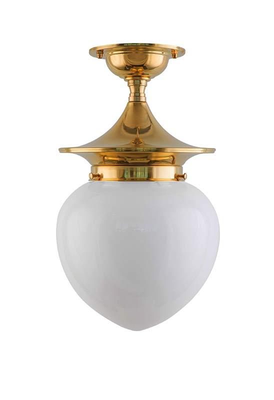 Bathroom Ceiling Light - Dahlberg 100 - Brass, Opal White Drop Shade