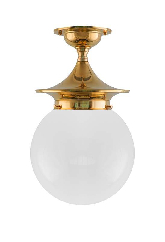 Loftslampe - Dahlberg 100 messing opalhvid kuppelskærm
