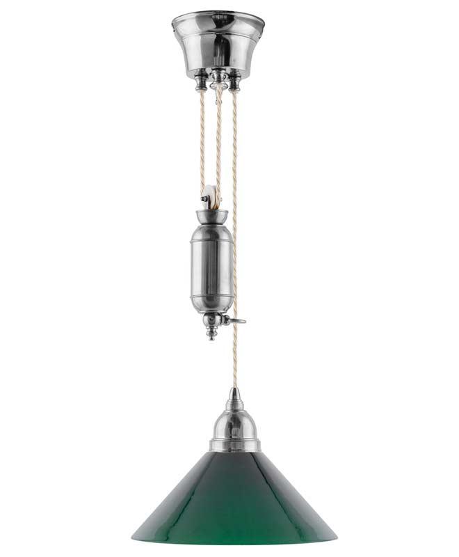 Light - Cobbler Nickel Rise and Fall Pendant with Green Shade