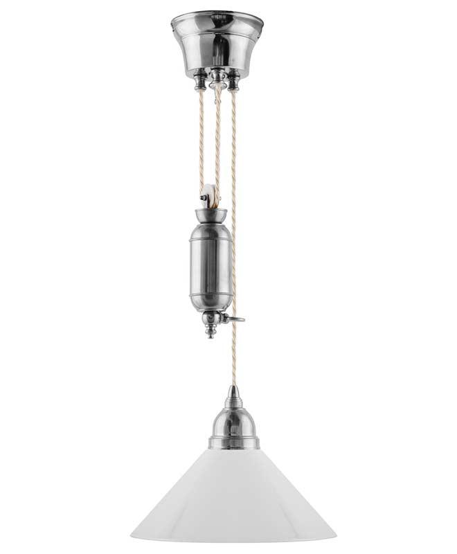 Taklampe - Skomakerlampe nikkel hvit høy skjerm - arvestykke - gammeldags dekor - klassisk stil - retro - sekelskifte