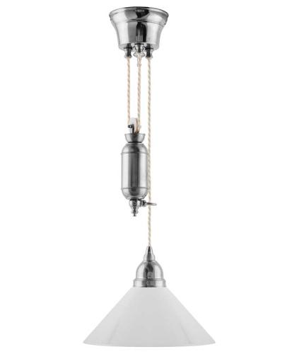 Taklampe - Skomakerlampe nikkel hvit høy skjerm