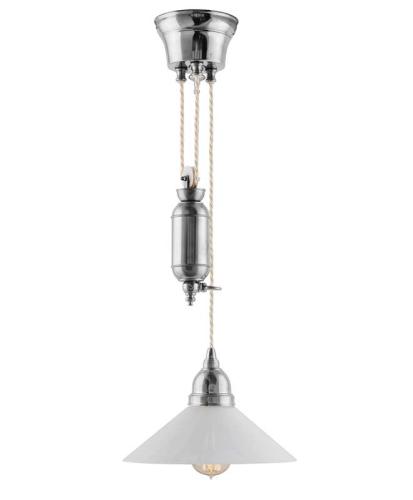 Taklampe - Skomakerlampe nikkel hvit skjerm
