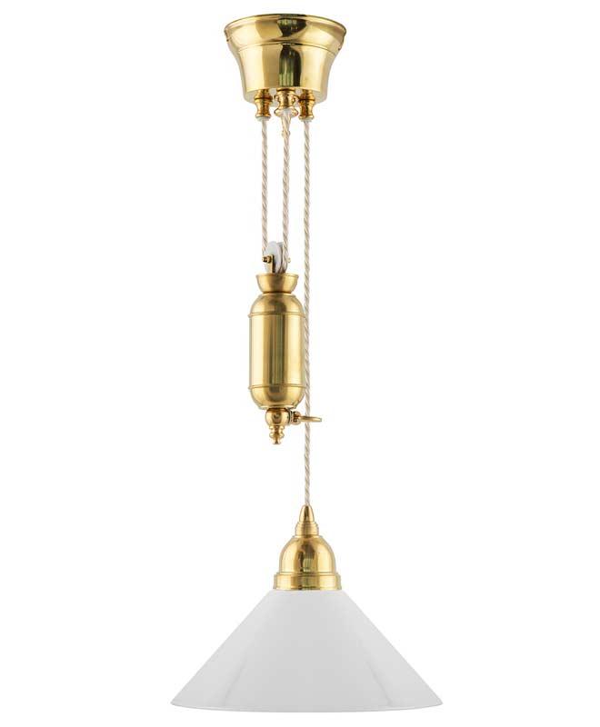 Taklampe - Skomakerlampe messing hvit høy skjerm - arvestykke - gammeldags dekor - klassisk stil - retro - sekelskifte