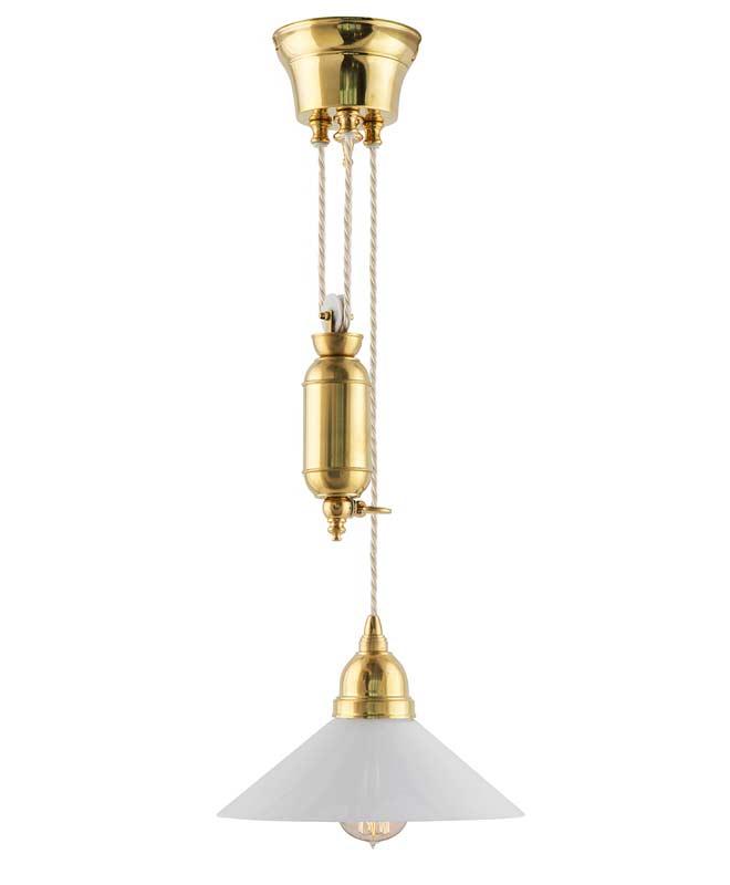 Taklampe - Skomakerlampe messing hvit skjerm - arvestykke - gammeldags dekor - klassisk stil - retro - sekelskifte