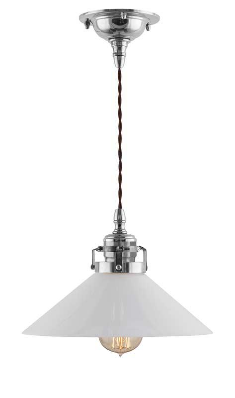 Taklampe - Skomakerlampe nikkel hvit skjerm - arvestykke - gammeldags dekor - klassisk stil - retro - sekelskifte