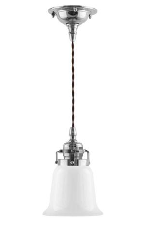 Celing Lamp - Craftmans cord pendant, nickel with white bell shade