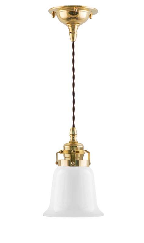 Taklampe - Skomakerlampe messing hvit klokkeformet skjerm - arvestykke - gammeldags dekor - klassisk stil - retro - sekelskifte