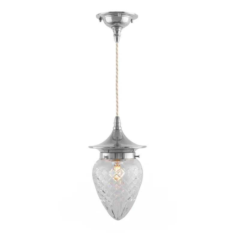 Ceiling Lamp - Dahlberg Cord Pendant 80 Nickel, Clear Glass Drop