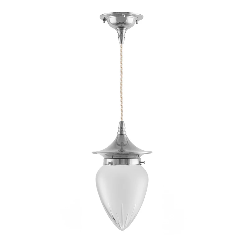 Ceiling Lamp - Dahlberg Cord Pendant 80 Nickel, Frosted Glass Drop